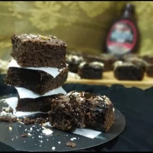 Stacked fudgy chocolate brownies